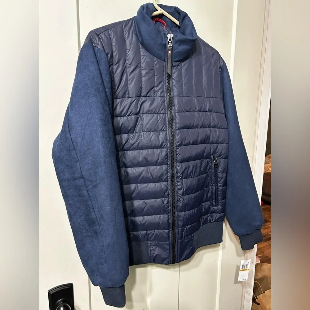 Robert Graham Men's Navy Quilted Puffer Suede like sleeves Jacket
